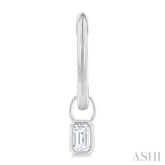 1/3 Ctw Bezel Set Emerald Cut Diamond Huggie Earrings in 14K White Gold